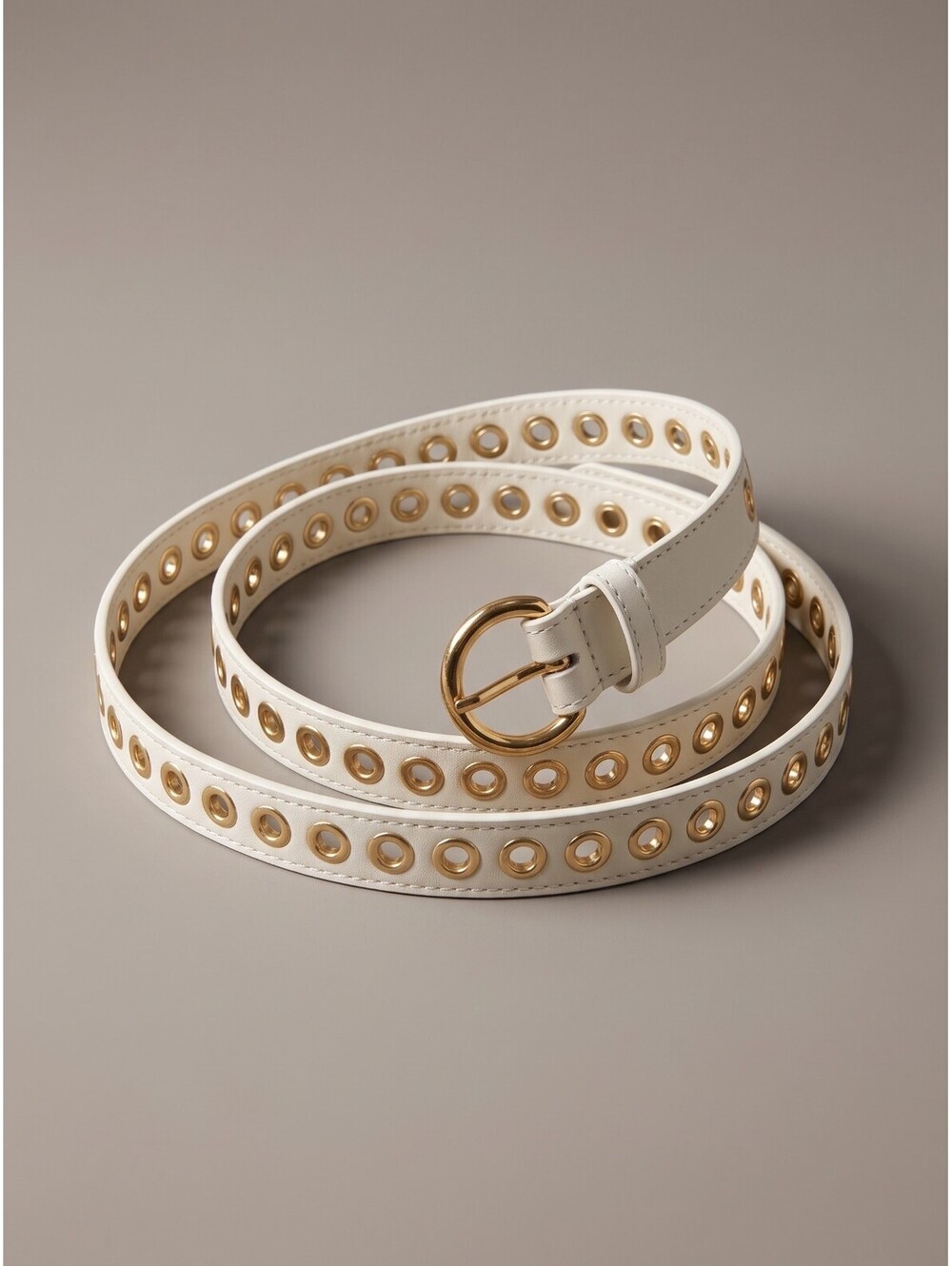 Sandro Adelia Ivory Leather Gold Grommet Belt Round Buckle NWOT MSRP $165